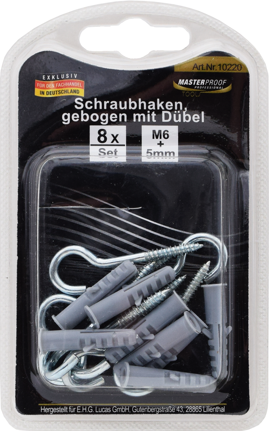 Bild von Schraubhaken gebogen M6 mit Dübel 5mm