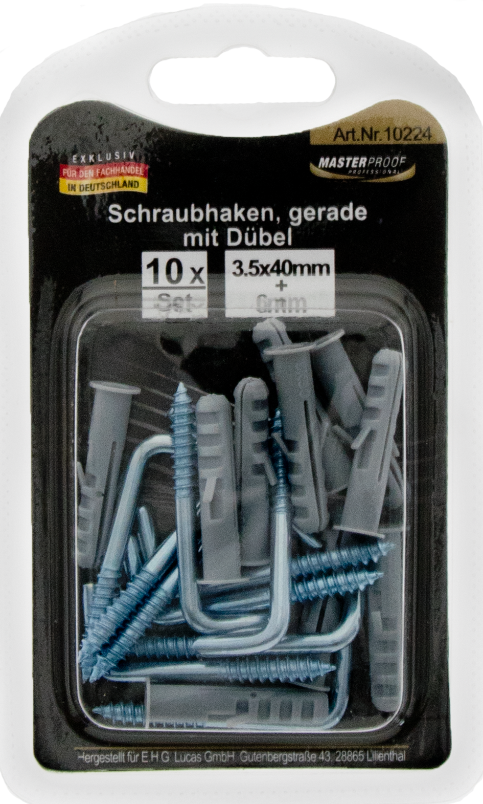 Bild von Schraubhaken gerade 3,5 x 40mm mit Dübel 6mm