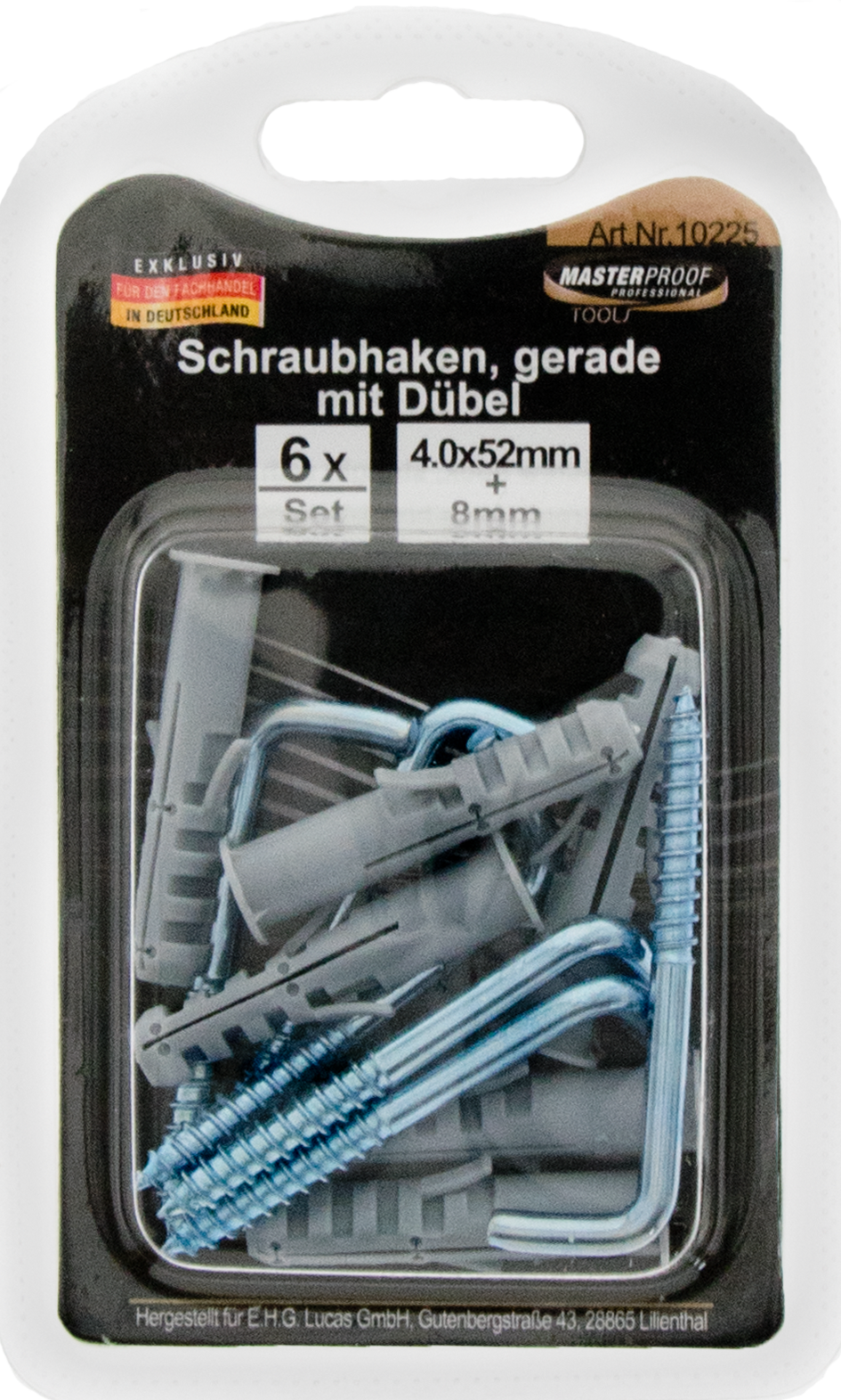 Bild von Schraubhaken gerade 4 x 52mm mit Dübel 8mm