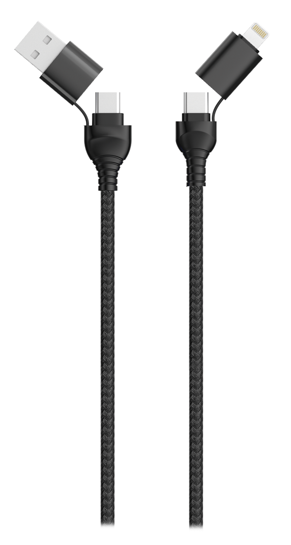 Bild von 4 in 1 USB / Type C Datenkabel - schwarz - 120cm