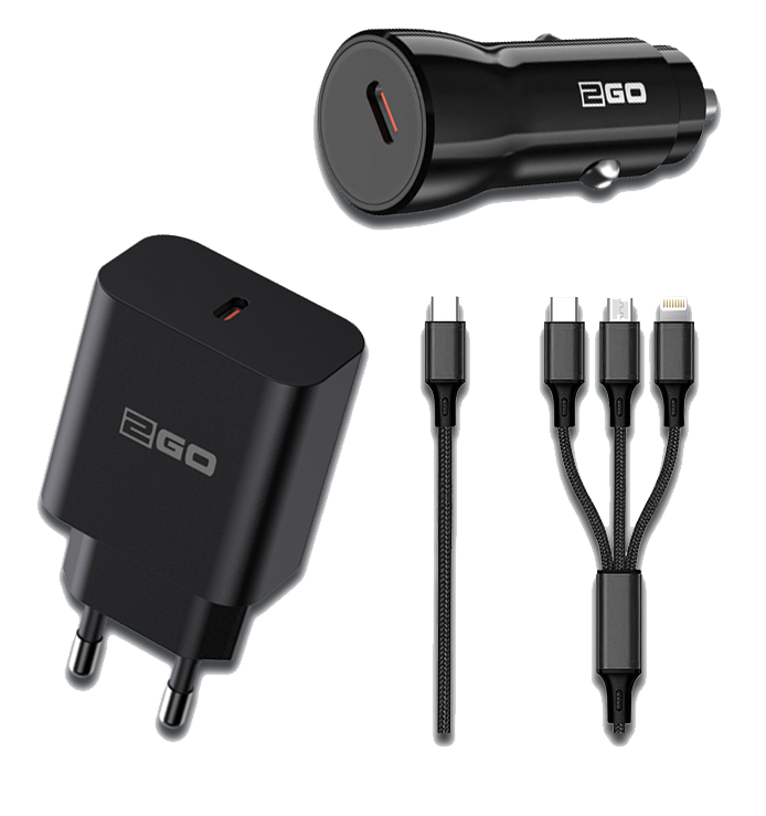 Bild von Reise-Lade-Set 12V/24V & 100V-240V mit 3 in 1 Ladekabel - schwarz