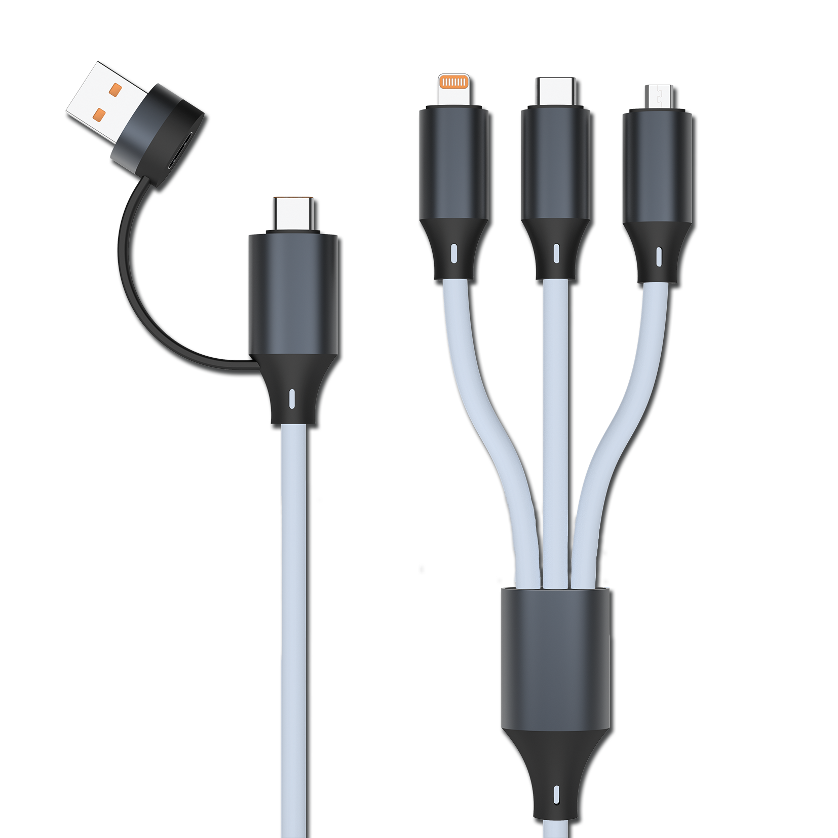Bild von All in One USB A / USB Type-C Ladekabel - hell blau - 120 cm